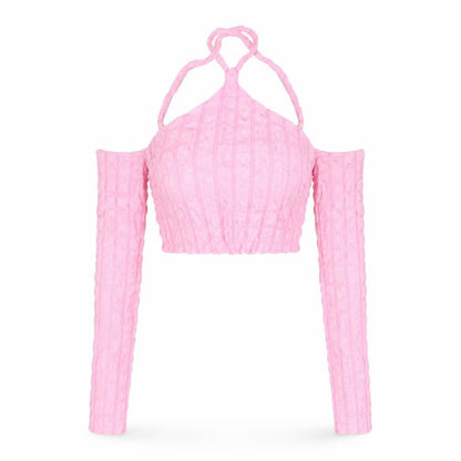Womens UK Size 8 PRETTYLITTLETHING Pink Cropped Blouse