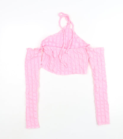 Womens UK Size 8 PRETTYLITTLETHING Pink Cropped Blouse