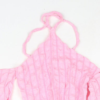 Womens UK Size 8 PRETTYLITTLETHING Pink Cropped Blouse