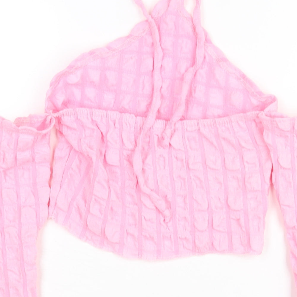 Womens UK Size 8 PRETTYLITTLETHING Pink Cropped Blouse