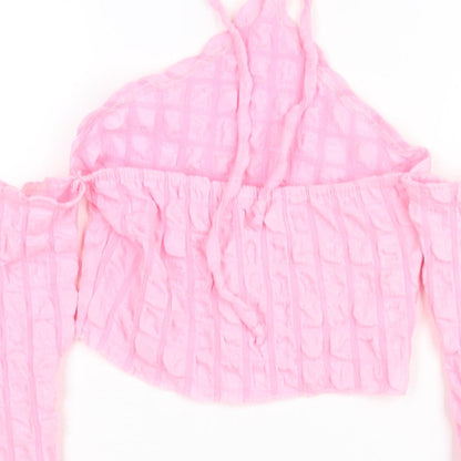 Womens UK Size 8 PRETTYLITTLETHING Pink Cropped Blouse
