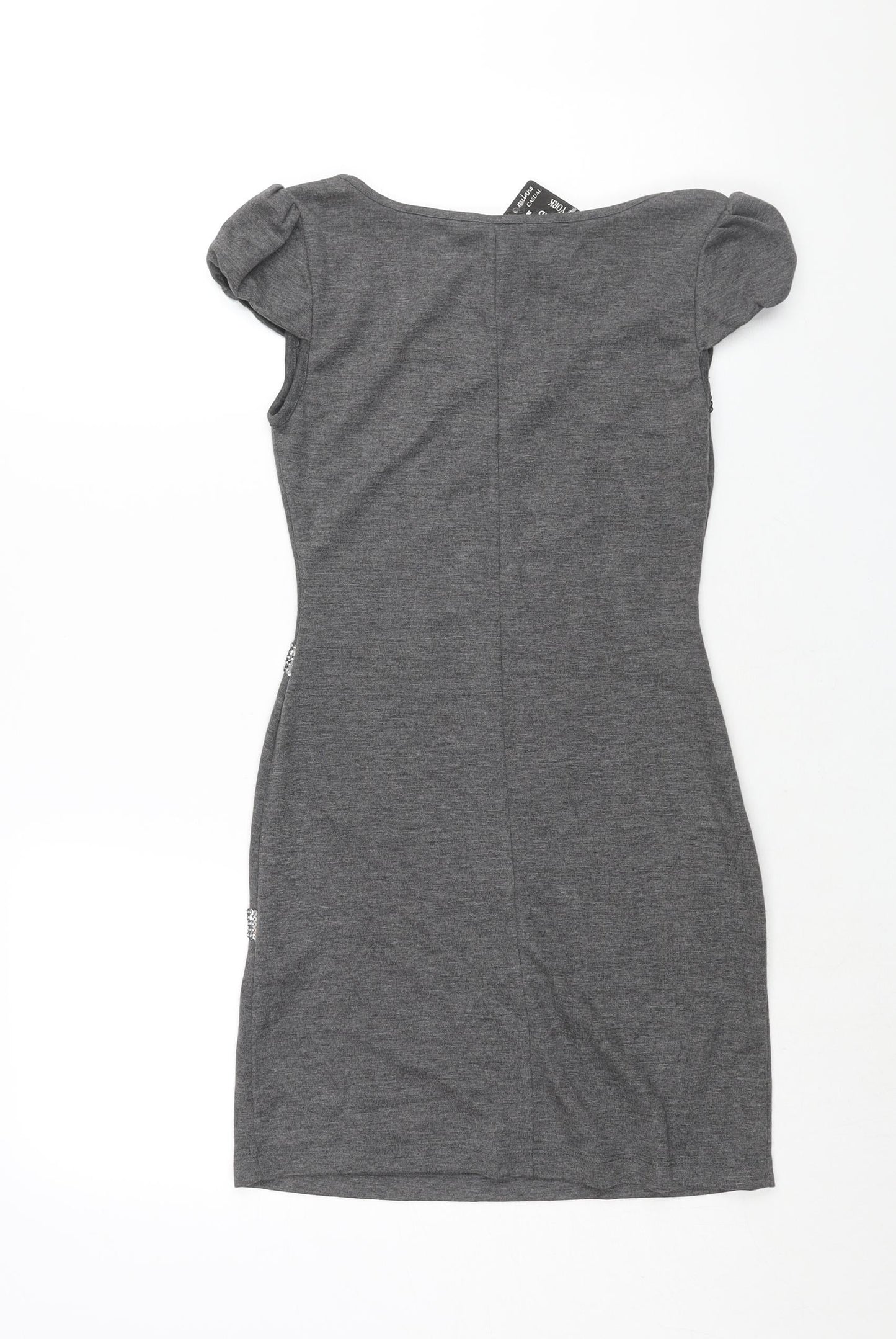 Ezia Womens Grey Polyester Mini Size 8 Round Neck Pullover - Sequin
