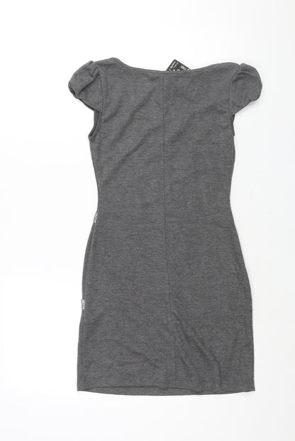 Ezia Womens Grey Polyester Mini Size 8 Round Neck Pullover - Sequin