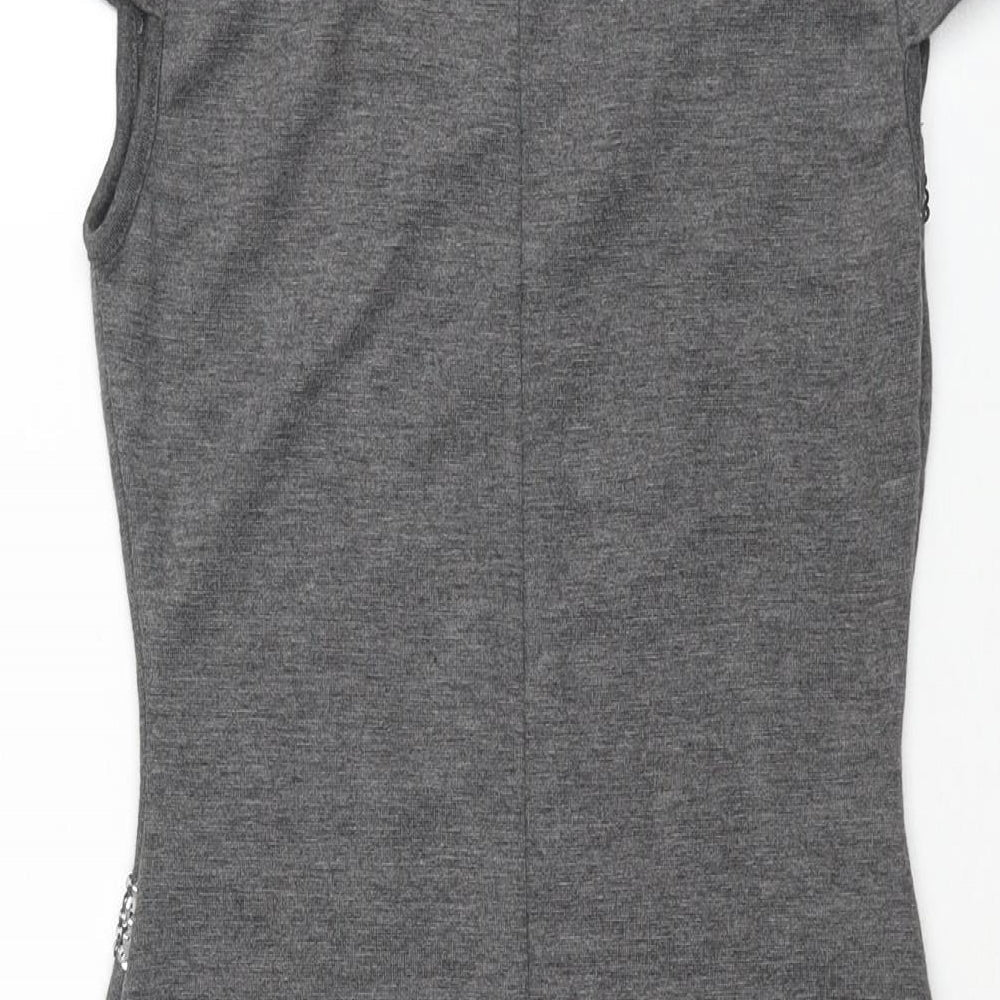 Ezia Womens Grey Polyester Mini Size 8 Round Neck Pullover - Sequin