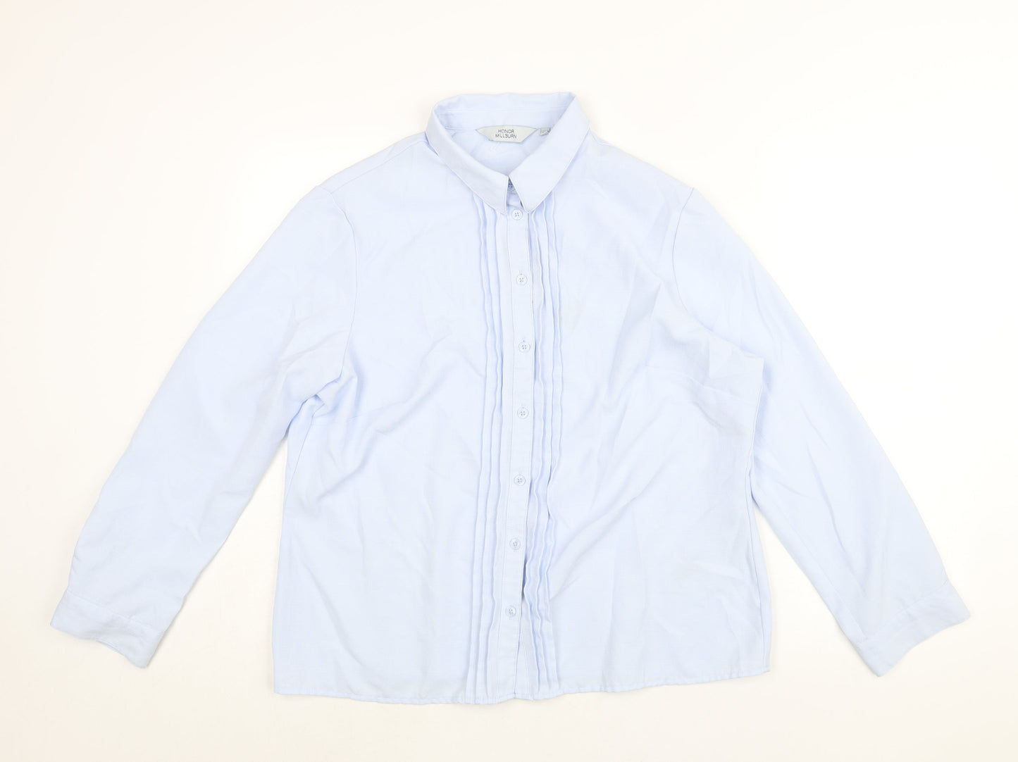 EWM Womens Blue Polyester Basic Button-Up Size 18 Collared - Pleat Detail