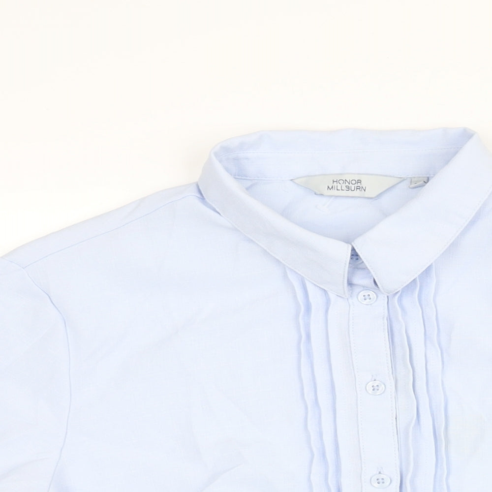 EWM Womens Blue Polyester Basic Button-Up Size 18 Collared - Pleat Detail