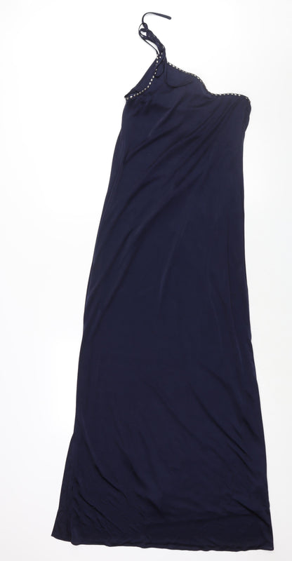 BCBGMAXAZRIA Womens Blue Polyester Maxi Size 2XS One Shoulder Tie - Stud Detail