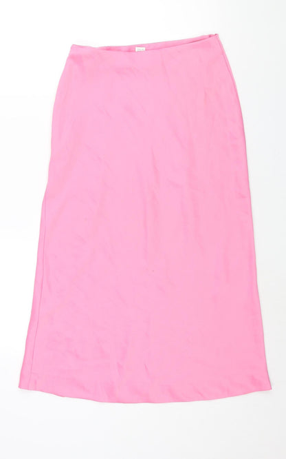 Monki Womens Pink Polyester A-Line Skirt Size 10 Zip - Front Slit