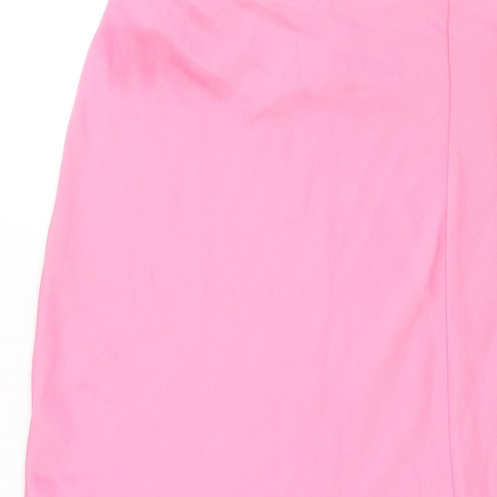 Monki Womens Pink Polyester A-Line Skirt Size 10 Zip - Front Slit