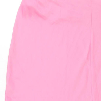 Monki Womens Pink Polyester A-Line Skirt Size 10 Zip - Front Slit
