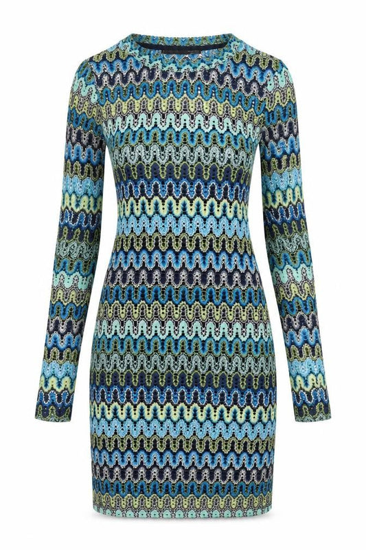 Bershka Womens Multicoloured Geometric Polyester Bodycon Size M Round Neck Pullover - Lace Up Sides