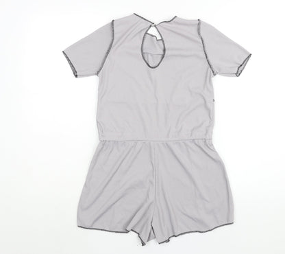 PRETTYLITTLETHING Womens Grey Polyester Playsuit One-Piece Size 6 Button - Waist Tie Exposed Seam