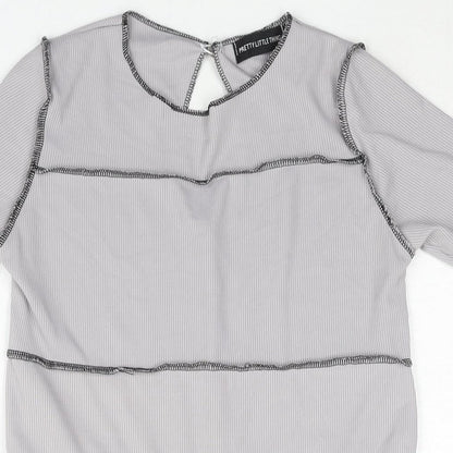 PRETTYLITTLETHING Womens Grey Polyester Playsuit One-Piece Size 6 Button - Waist Tie Exposed Seam