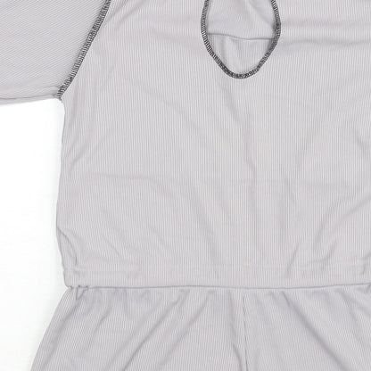 PRETTYLITTLETHING Womens Grey Polyester Playsuit One-Piece Size 6 Button - Waist Tie Exposed Seam