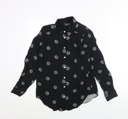 Marks and Spencer Womens Black Geometric Viscose Basic Button-Up Size 8 Collared