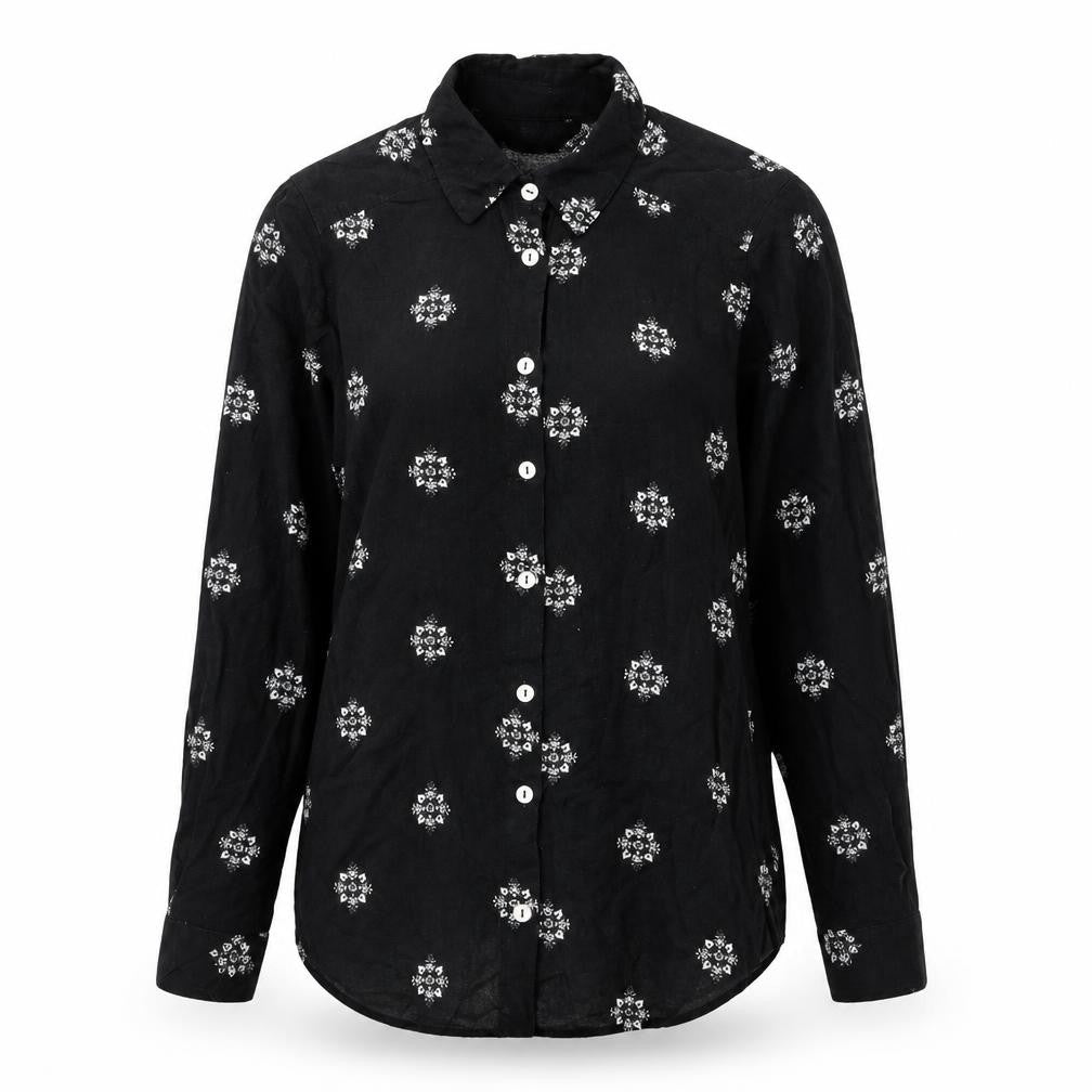 Marks and Spencer Womens Black Geometric Viscose Basic Button-Up Size 8 Collared