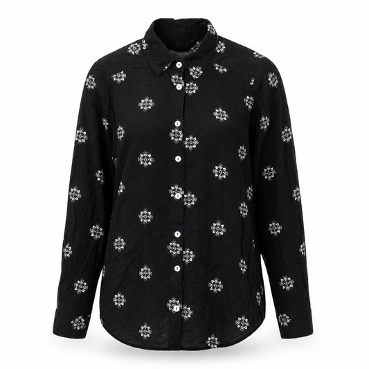 Marks and Spencer Womens Black Geometric Viscose Basic Button-Up Size 8 Collared
