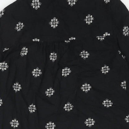 Marks and Spencer Womens Black Geometric Viscose Basic Button-Up Size 8 Collared