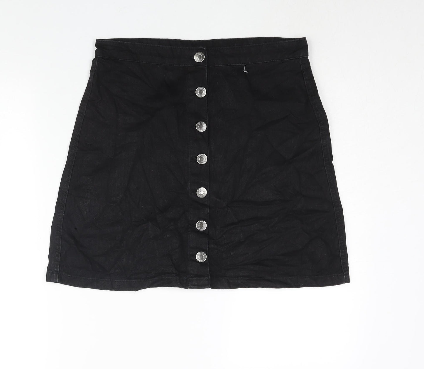 BHS Girls Black Cotton A-Line Skirt Size 15-16 Years Regular Button