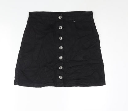 BHS Girls Black Cotton A-Line Skirt Size 15-16 Years Regular Button