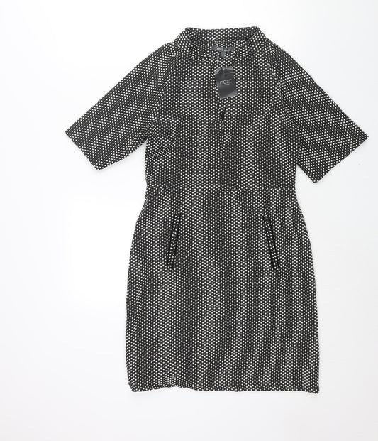 NEXT Womens Black Geometric Polyester Shift Size 8 V-Neck Pullover