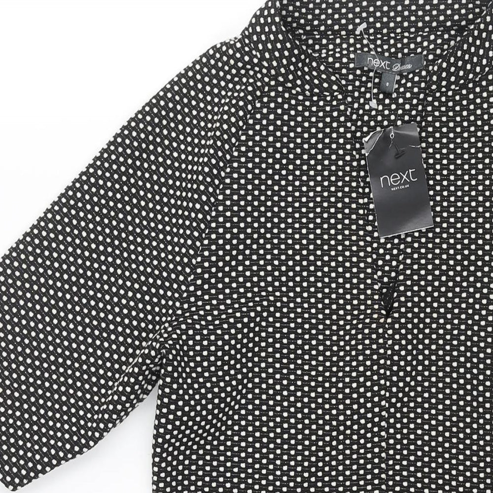 NEXT Womens Black Geometric Polyester Shift Size 8 V-Neck Pullover