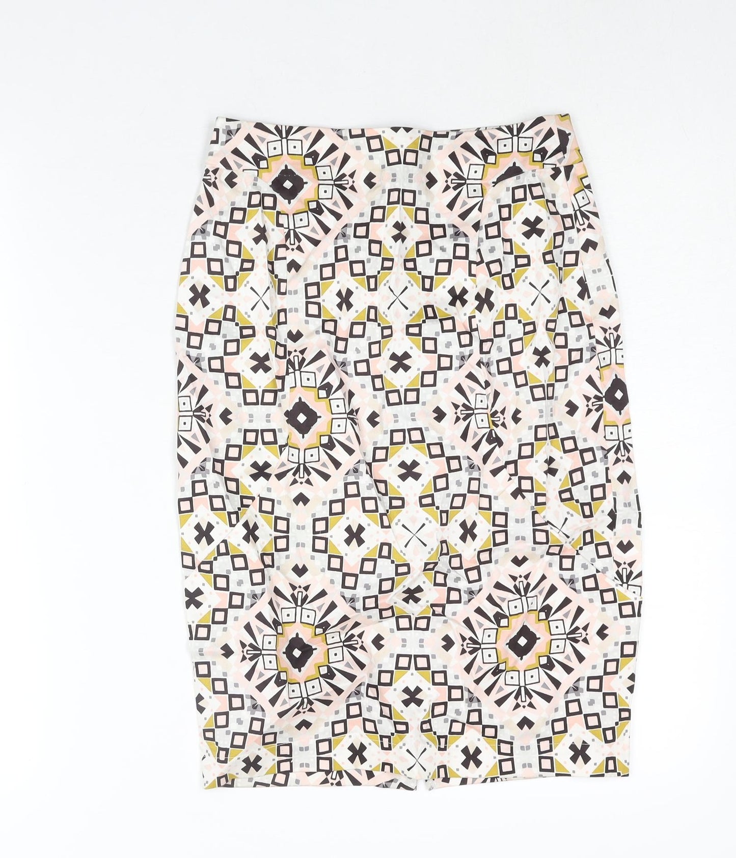 French Connection Womens Multicoloured Geometric Cotton Straight & Pencil Skirt Size 8 Zip