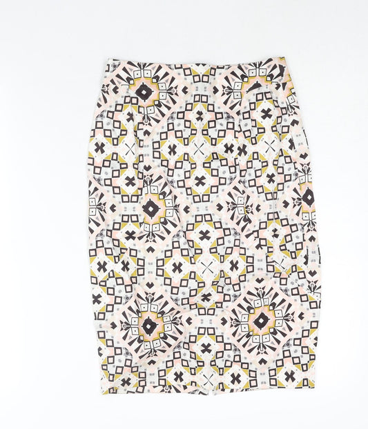 French Connection Womens Multicoloured Geometric Cotton Straight & Pencil Skirt Size 8 Zip