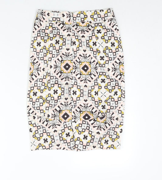 French Connection Womens Multicoloured Geometric Cotton Straight & Pencil Skirt Size 8 Zip