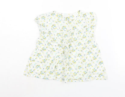 John Lewis Girls White Floral Cotton A-Line Size 2-3 Years Round Neck Button