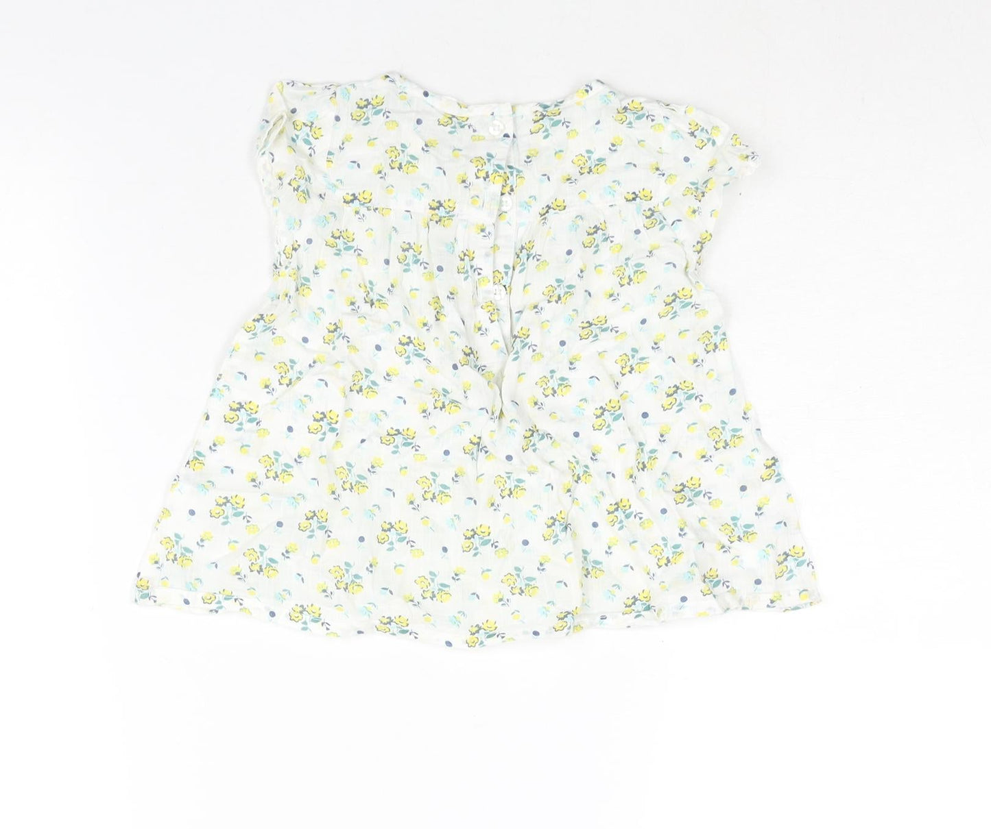John Lewis Girls White Floral Cotton A-Line Size 2-3 Years Round Neck Button