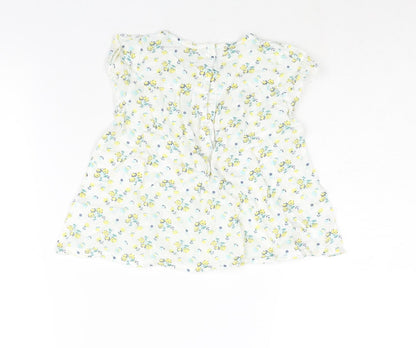 John Lewis Girls White Floral Cotton A-Line Size 2-3 Years Round Neck Button