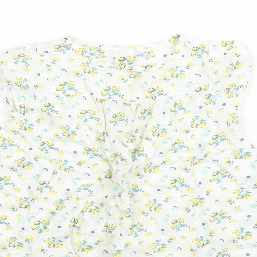John Lewis Girls White Floral Cotton A-Line Size 2-3 Years Round Neck Button