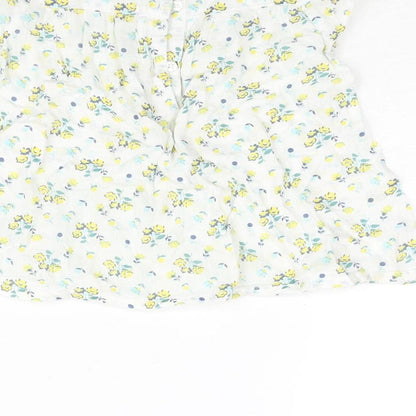 John Lewis Girls White Floral Cotton A-Line Size 2-3 Years Round Neck Button