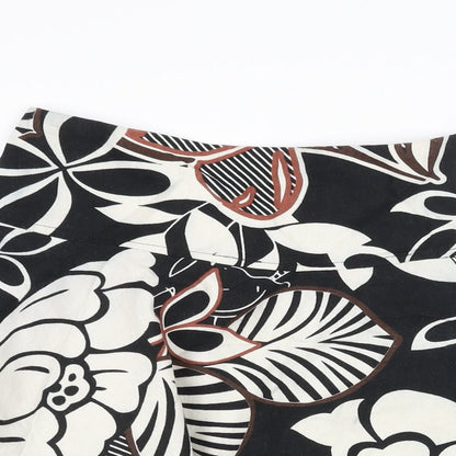 H&M Womens Black Floral Linen Flare Skirt Size 6 Zip