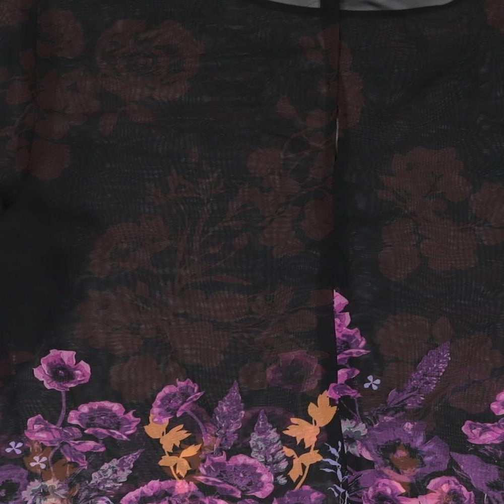 Miss Selfridge Womens Black Floral Polyester Basic Blouse Size 14 Round Neck - Semi Sheer