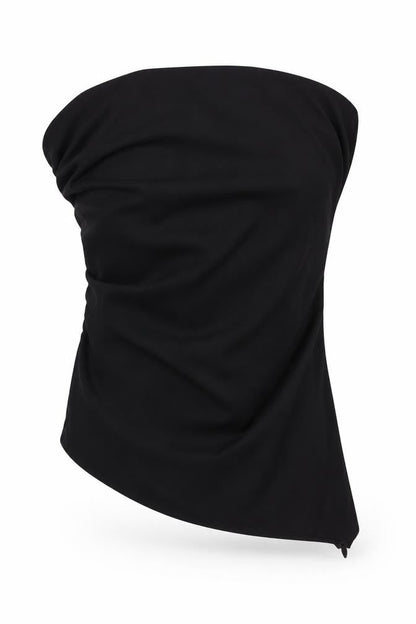 Zara Womens Black Polyester Basic Blouse Size M Square Neck - Rouched Asymmetric Hem