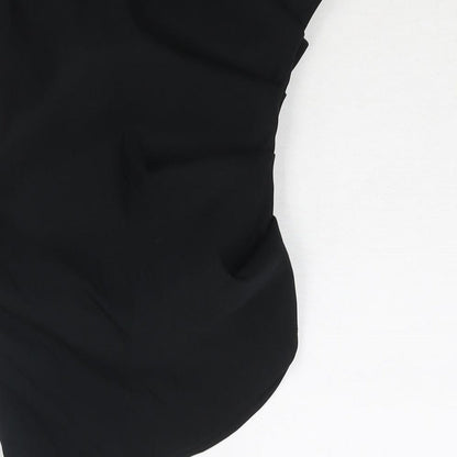 Zara Womens Black Polyester Basic Blouse Size M Square Neck - Rouched Asymmetric Hem