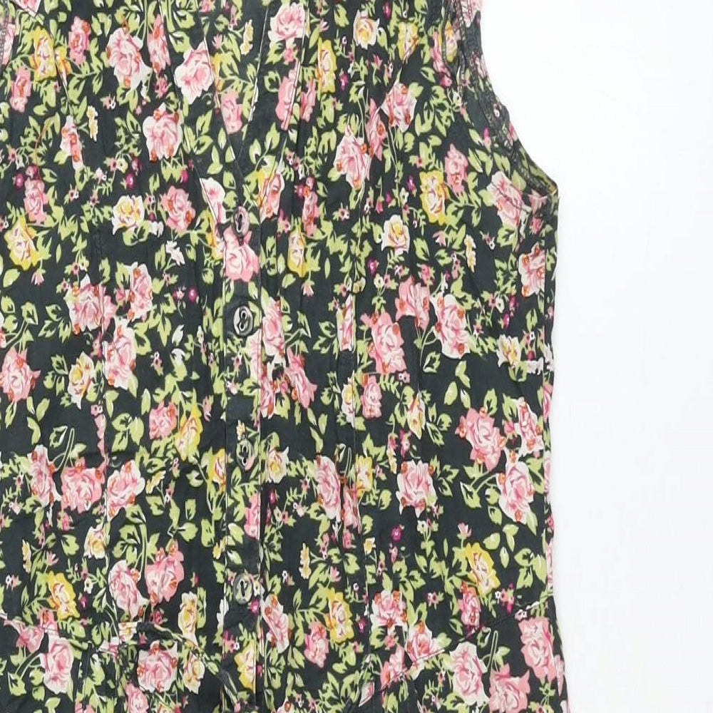 Dorothy Perkins Womens Multicoloured Floral Cotton A-Line Size 8 Collared Button - Belted Sequin Detail