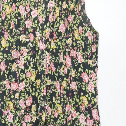 Dorothy Perkins Womens Multicoloured Floral Cotton A-Line Size 8 Collared Button - Belted Sequin Detail