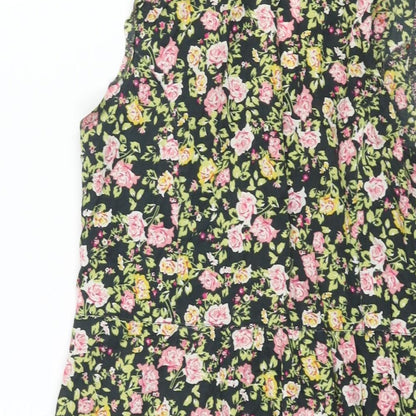 Dorothy Perkins Womens Multicoloured Floral Cotton A-Line Size 8 Collared Button - Belted Sequin Detail