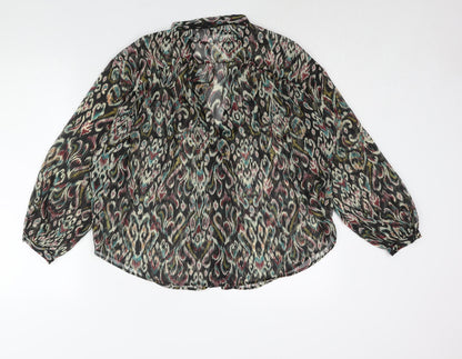 Zara Womens Multicoloured Geometric Polyester Basic Blouse Size M V-Neck - Semi Sheer