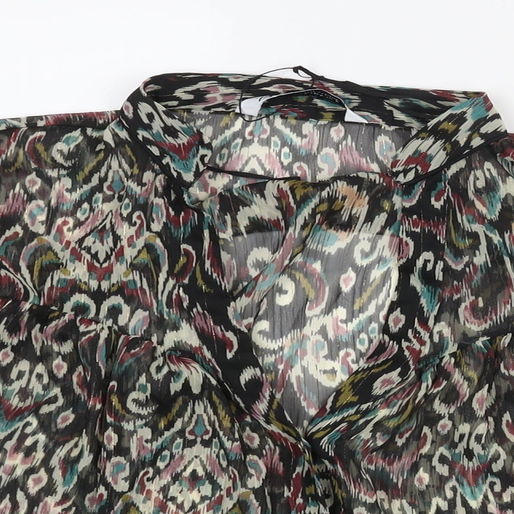 Zara Womens Multicoloured Geometric Polyester Basic Blouse Size M V-Neck - Semi Sheer