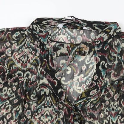 Zara Womens Multicoloured Geometric Polyester Basic Blouse Size M V-Neck - Semi Sheer