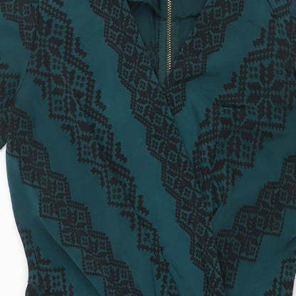 Closet Womens Green Geometric Polyester Sheath Size 12 V-Neck Zip - Pleat Detail
