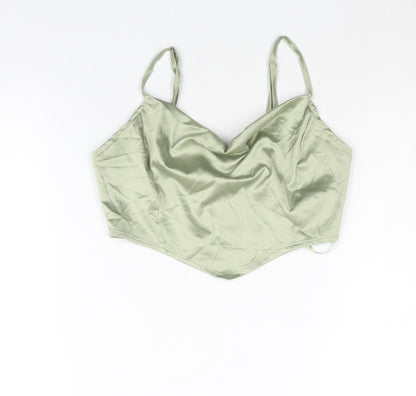 Womens UK Size 8 PRETTYLITTLETHING Green Cropped Blouse