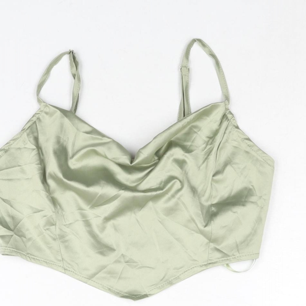 Womens UK Size 8 PRETTYLITTLETHING Green Cropped Blouse