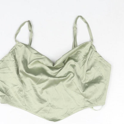 Womens UK Size 8 PRETTYLITTLETHING Green Cropped Blouse