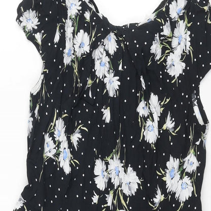 Wallis Womens Black Floral Viscose A-Line Size 12 Round Neck Zip