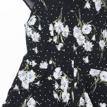 Wallis Womens Black Floral Viscose A-Line Size 12 Round Neck Zip